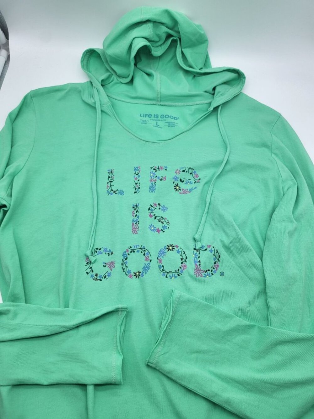 Life is Good Women's SZ LG  L/S Crusher Lite Hoodie LIG Floral Stack Green Beach - Picture 6 of 7